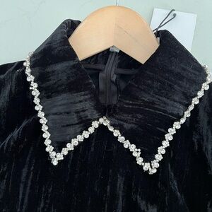 NWT Zara Black Velvet Dress with Rhinestone Collar XS